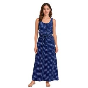 Lizwear Blue White Polka Dot Vintage Inspired Pin Up Retro Maxi Dress Size M